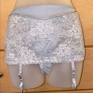 Victoria's Secret Silver and White Lace Garter Skirt